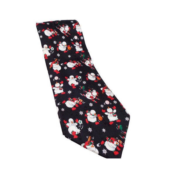 Vintage Hallmark Christmas Neck Tie Silk  Snowman Sports Specialties 60" - Picture 1 of 3